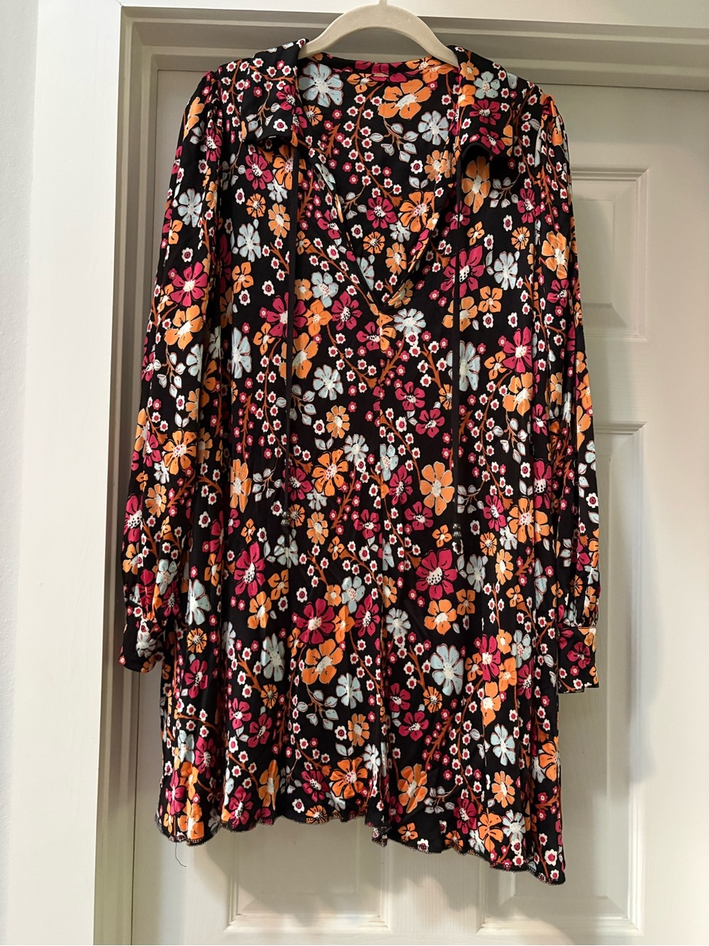 Free People Black Floral Midi Dress with Orange, Pink & White Flowers